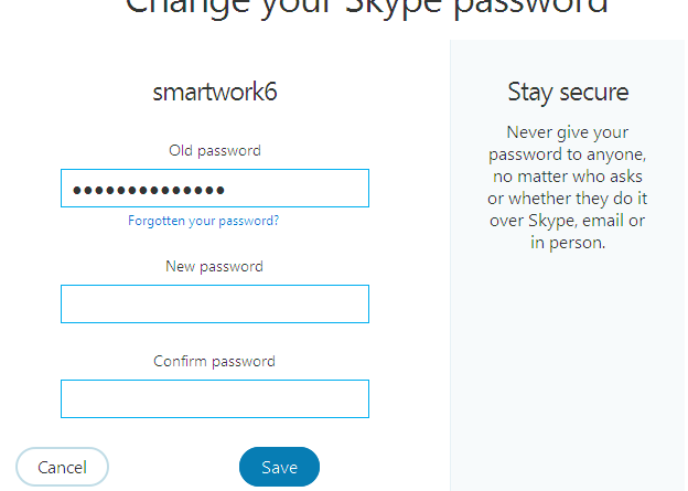 how to change skype password if i forgot